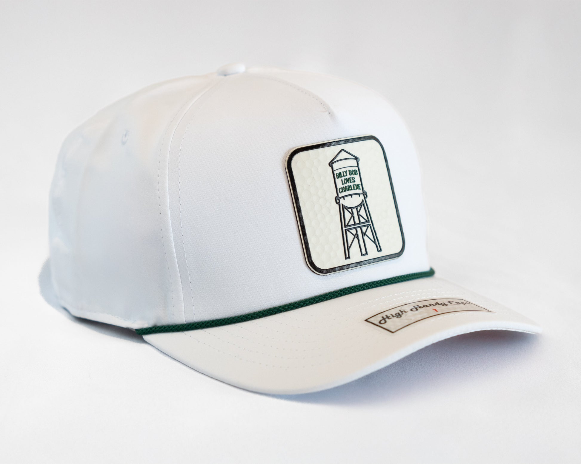 White cap with a logo on a white background